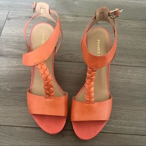 Franco Sarto Leather Coral High Heel Cork Wedges Size 9.5